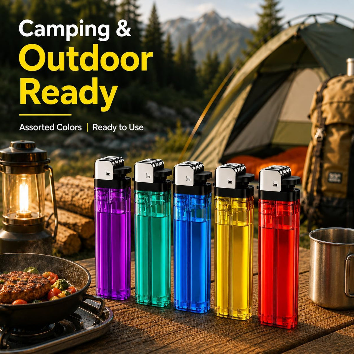 Eagle 50 Count Disposable Lighters, Assorted Color Utility Pack with Display Tray, Transparent Body for Home, BBQ, Camping, Candles & Emergency Kit