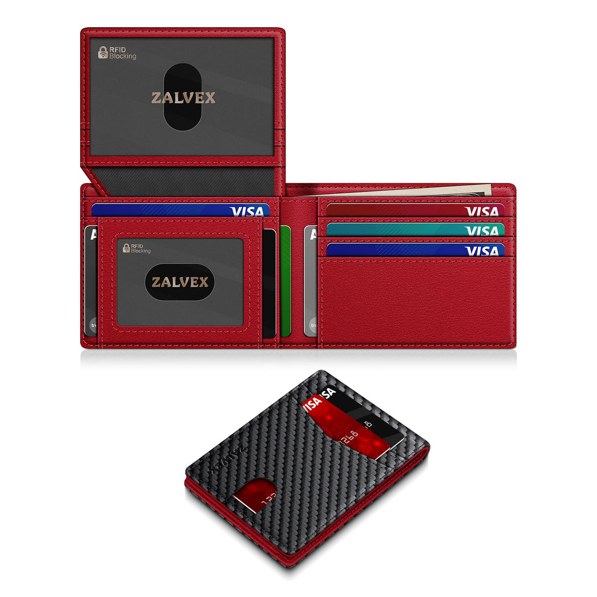 ZALVEX Wallet for Men Slim RFID Blocking Leather Credit Card Holder Wallet