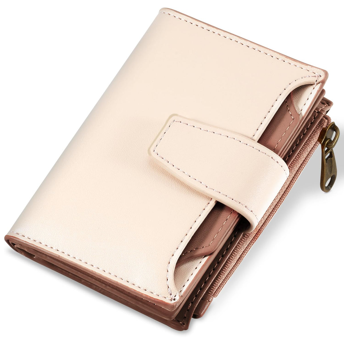 Airkit Small Wallet Women RFID Blocking Soft Leather Bifold Compact Card Holder Wallet for Women with Zipper Coin Pocket 4 ID Window