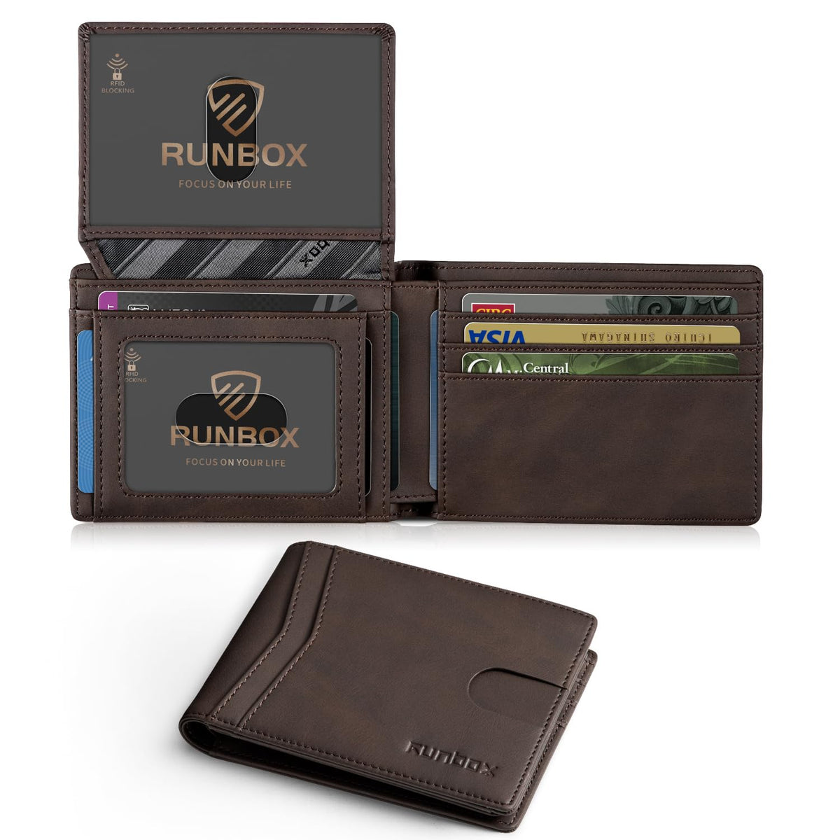 RUNBOX Wallet for Men -Slim Rfid Leather Mens Bifold Novelty Wallets 2 ID Window With Gift Box Men's Accessories