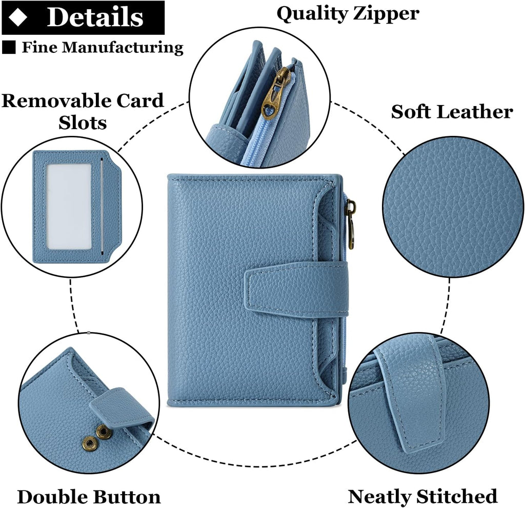 Airkit Small Wallet Women RFID Blocking Soft Leather Bifold Compact Card Holder Wallet for Women with Zipper Coin Pocket 4 ID Window