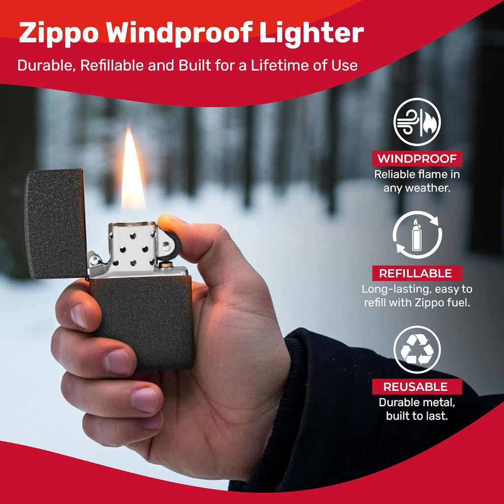 Zippo Classic Black Crackle Pocket Lighter - Windproof & Refillable Flip-Top Metal Lighter - Everyday Use Pocket Lighters - Luxury Lighters Made in USA