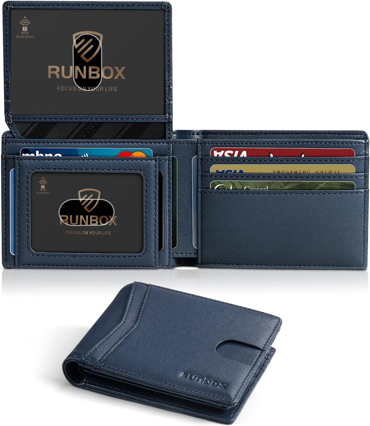 RUNBOX Wallet for Men -Slim Rfid Leather Mens Bifold Novelty Wallets 2 ID Window With Gift Box Men's Accessories