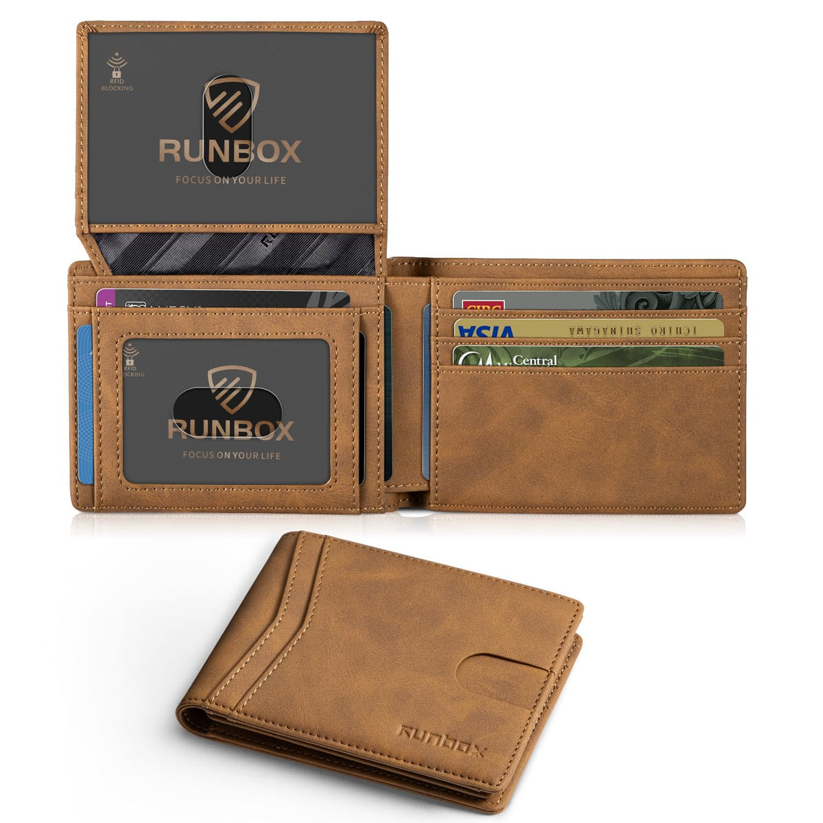 RUNBOX Wallet for Men -Slim Rfid Leather Mens Bifold Novelty Wallets 2 ID Window With Gift Box Men's Accessories