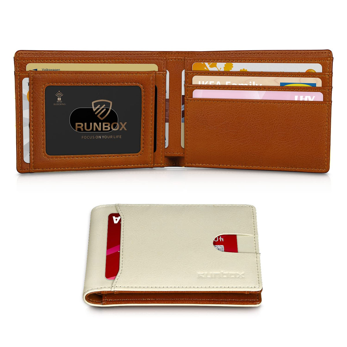 RUNBOX Wallet for Men, Slim Leather Bifold, RFID Blocking Card Holder