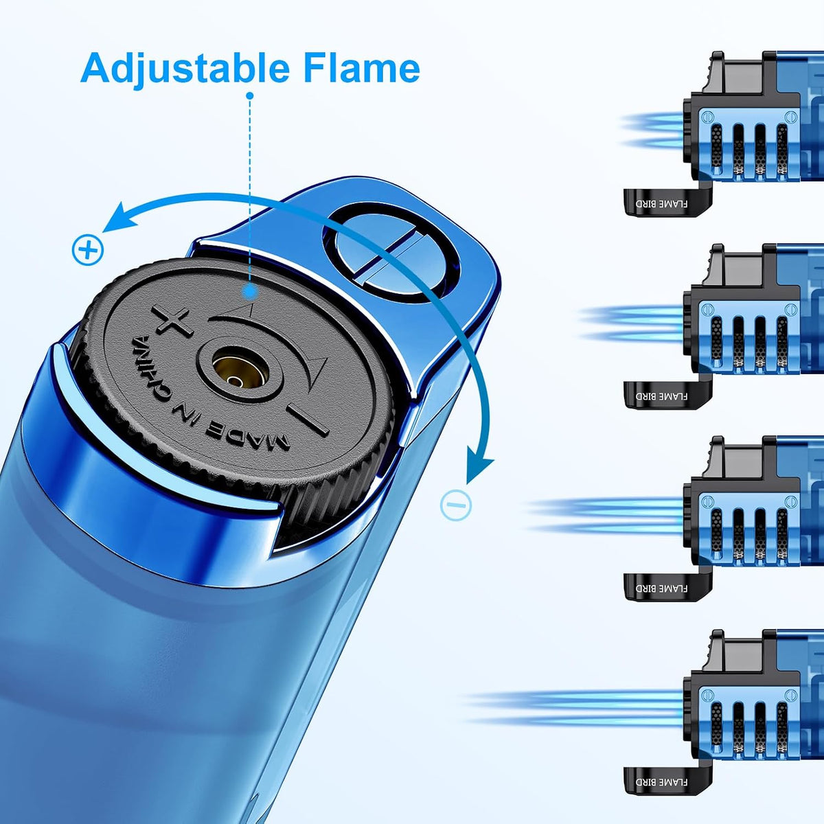 Torch Lighter Butane Refillable Triple Jet Flame Torch Lighters, Windproof Adjustable Flame Butane Torch Lighter with Punch 2 Pack (Without Fuel) (Blue)