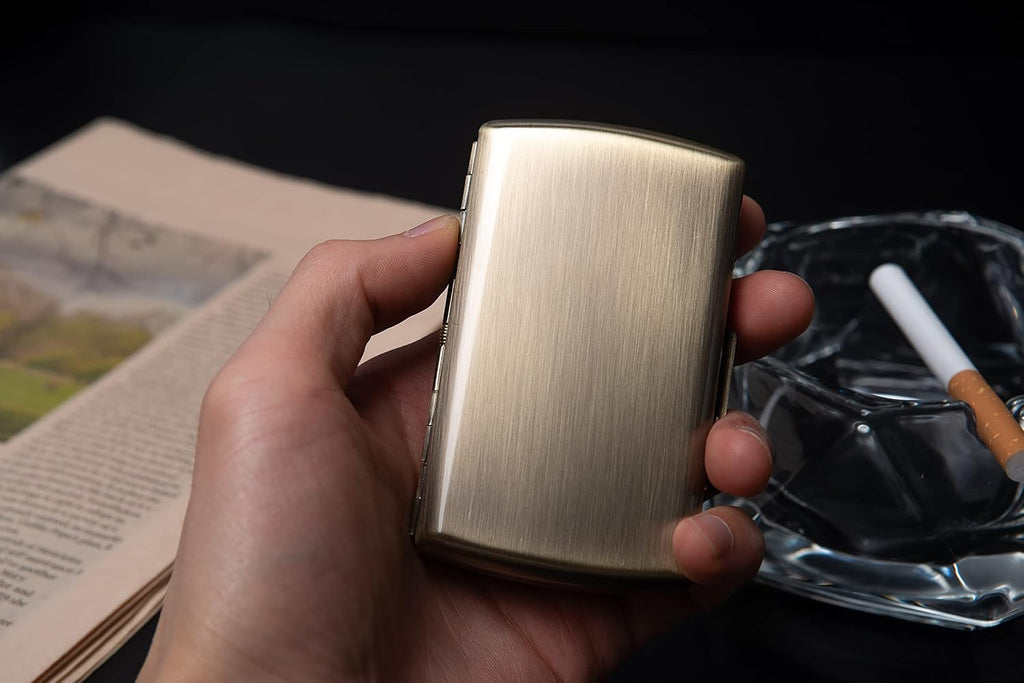 Vintage Slim Metal Cigarette Case & Dispenser - Small Cigarette Holder Case/Box,Fit for 85mm Cigarettes 12pcs-Does Not Fit 100s or Credit Cards (Bronze)