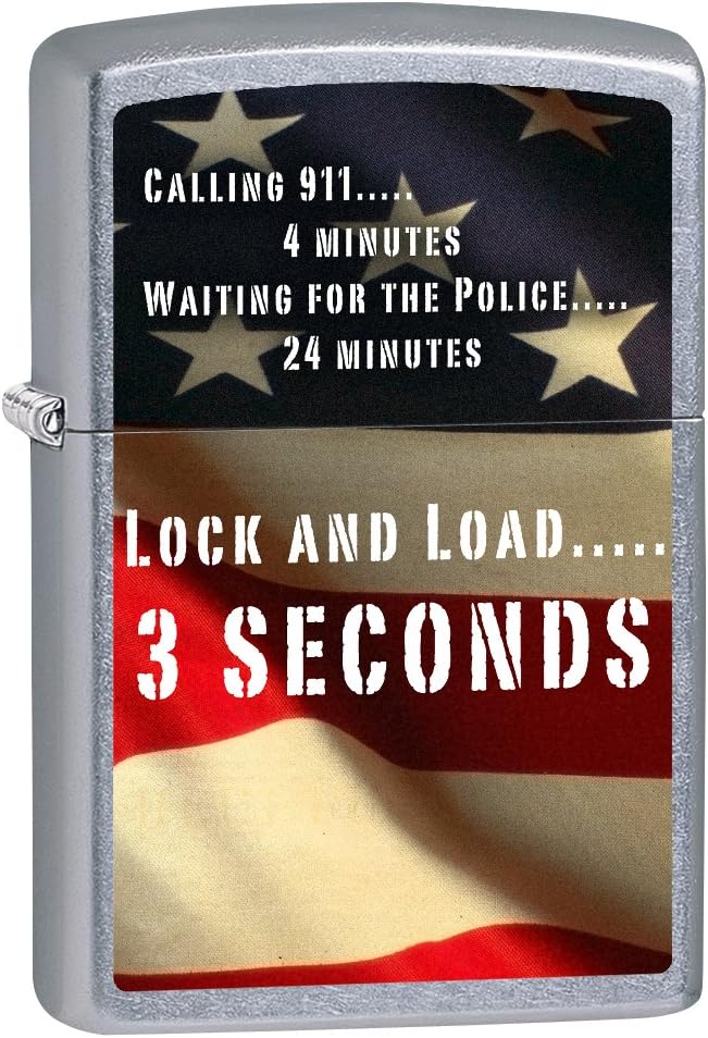 Zippo Lighter: Second Amendment, Skull and Guns - Brushed Chrome 78702