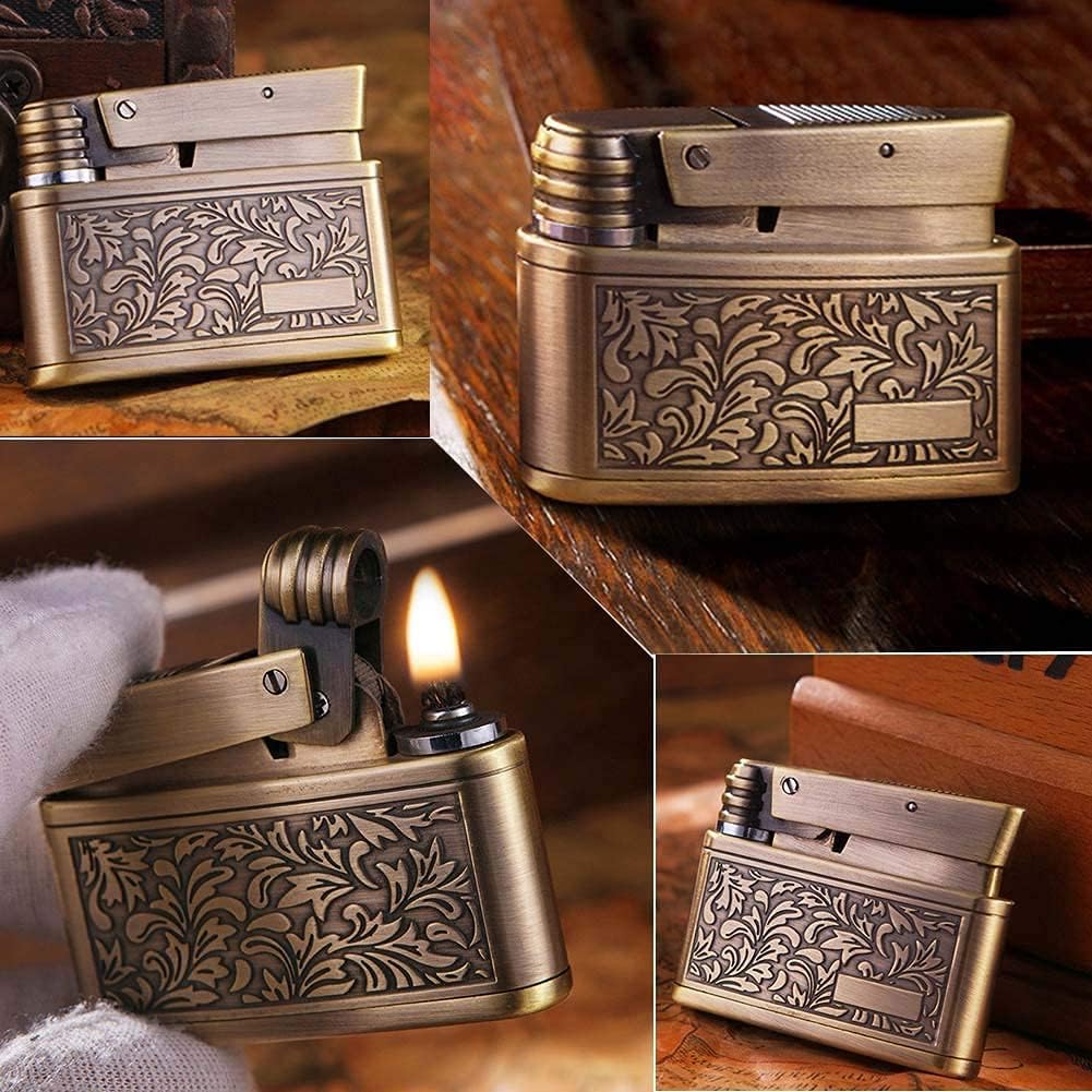 Vintage Lighter - Adjustable Flame, Windproof, Antique Soft Flame Kerosene, Folding Design for Outdoor and Camping - Men's Gift (Butane Gas-Free)