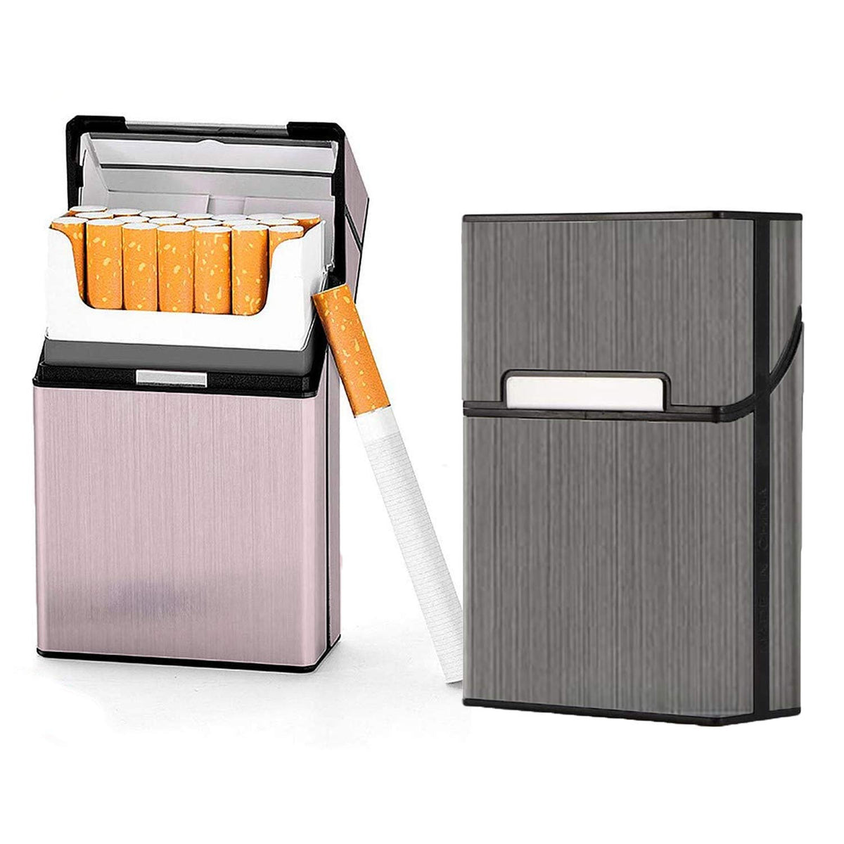 Cigarette Case Brushed Metal Cigarette Case with Magnetic Switch Flip Closure,20 Capacity (2 Pack)