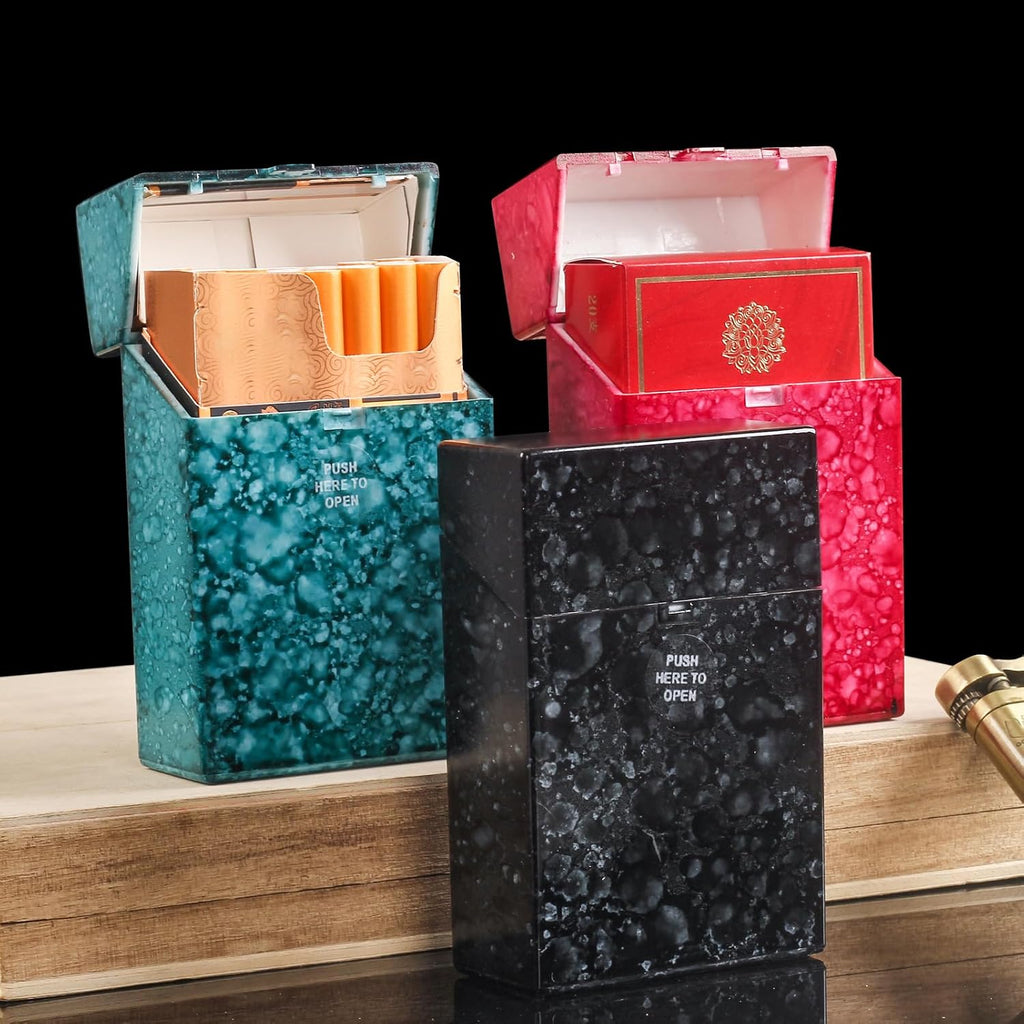 Cigarette Case King Size 85mm 3 Pack Holds 20 Capacity Push Open (Green A + Green B + Red)