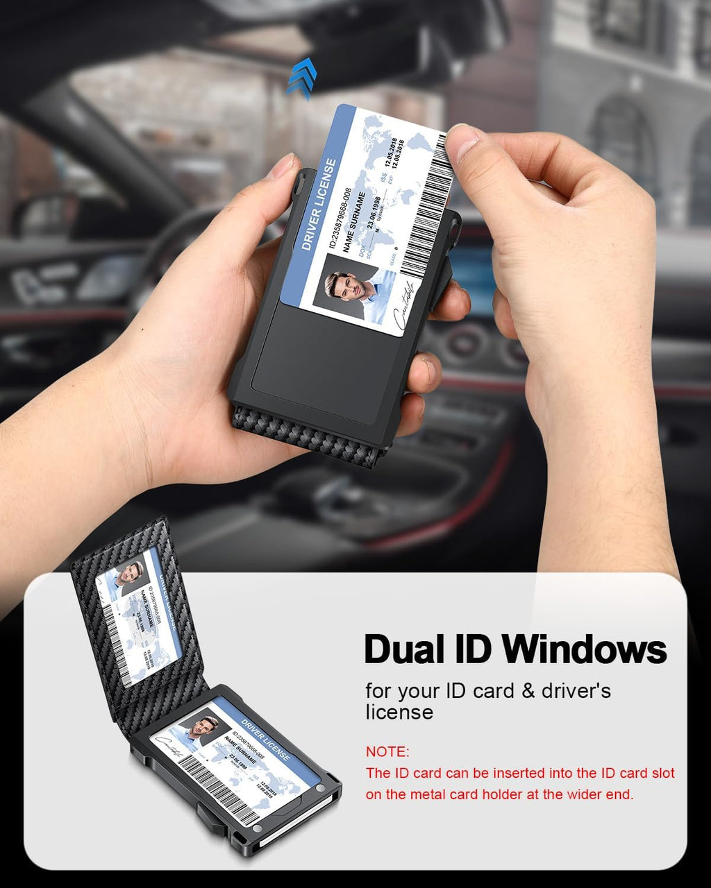 Wallet for Men RFID Wallet with 2 ID Windows & Money Clip, Slim Card Holder
