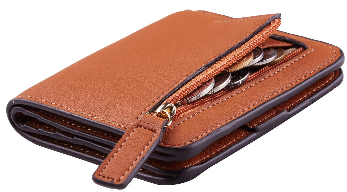 Toughergun Women’s Small Slim Leather Wallet with RFID Protection, Compact Bifold Mini Purse with Clear ID Window