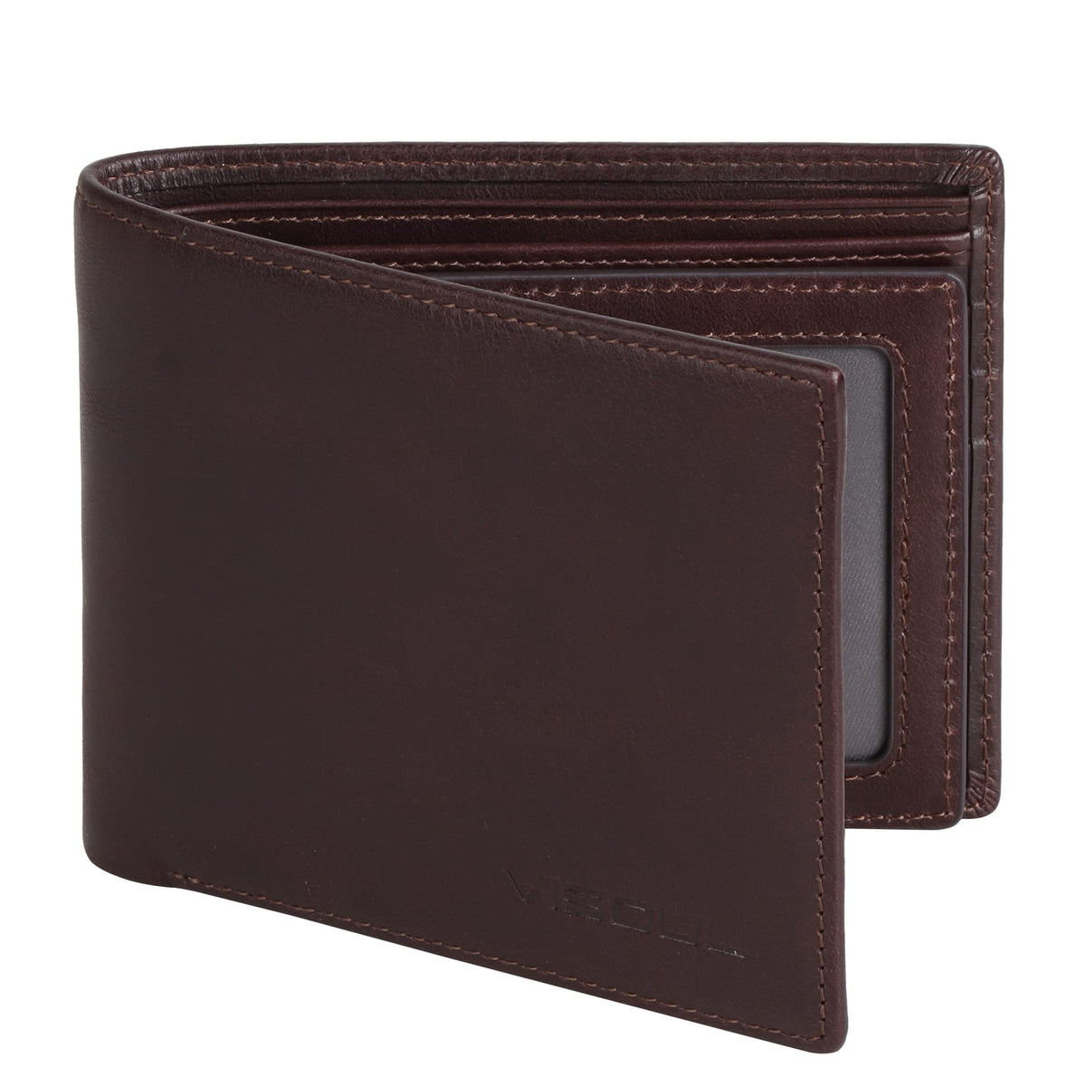 VISOUL Mens Wallet Bifold RFID Protected with 2 ID Windows 8 Credit Card Slots 2 Cash Compartments, Carbon Fiber Leather Wallet for Men Gift Box (Black+Burgundy)