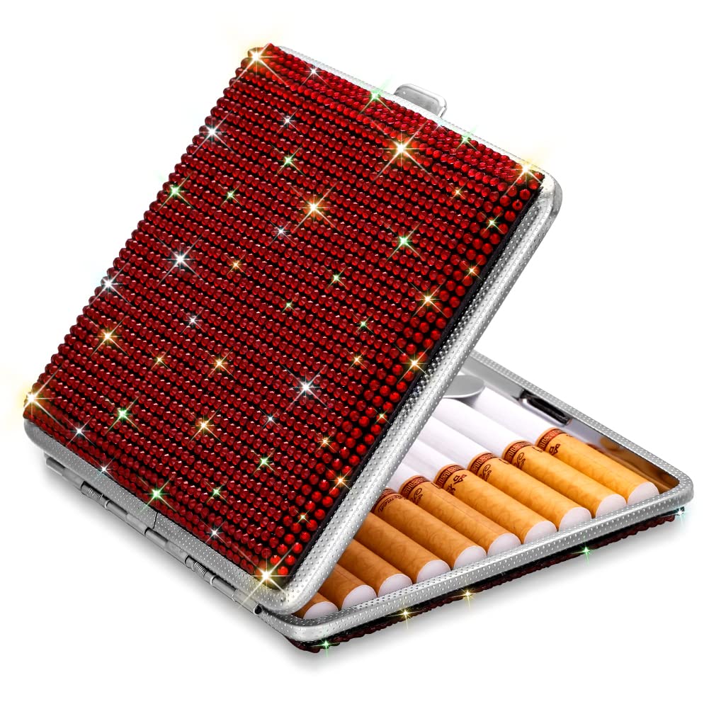 SAVORI Cigarette Case for Women Men, Metal Cigarette Holder Bling Crystal Double Sided Cigarette Box for 20 Cigarettes Gift for Smoker (AB)