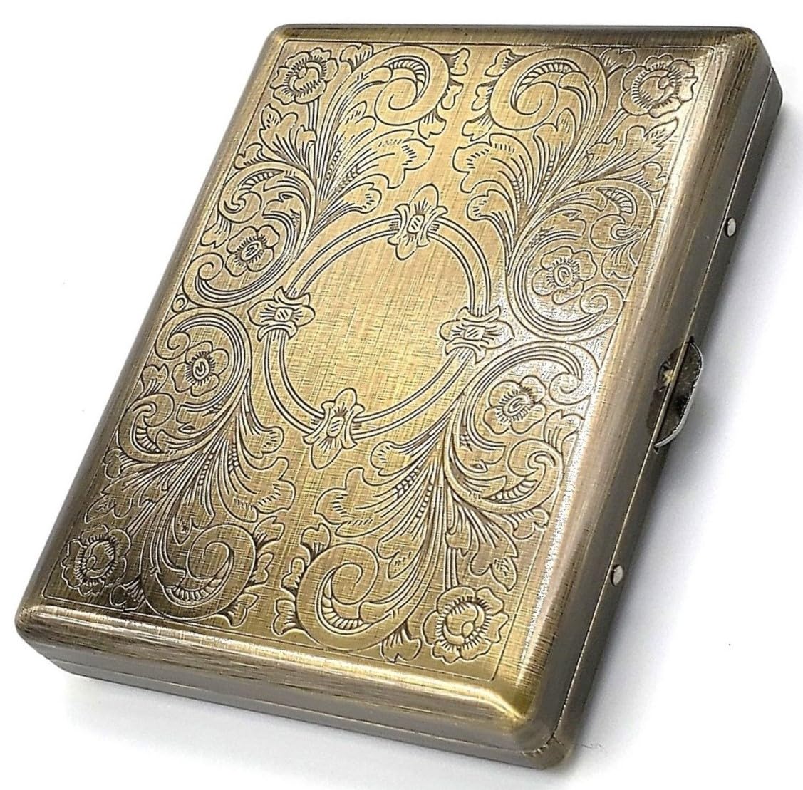 Cigarette Case Victorian Retro Style Metal Holder for Regular, King and 100's Size RFID Etched Antique Brass