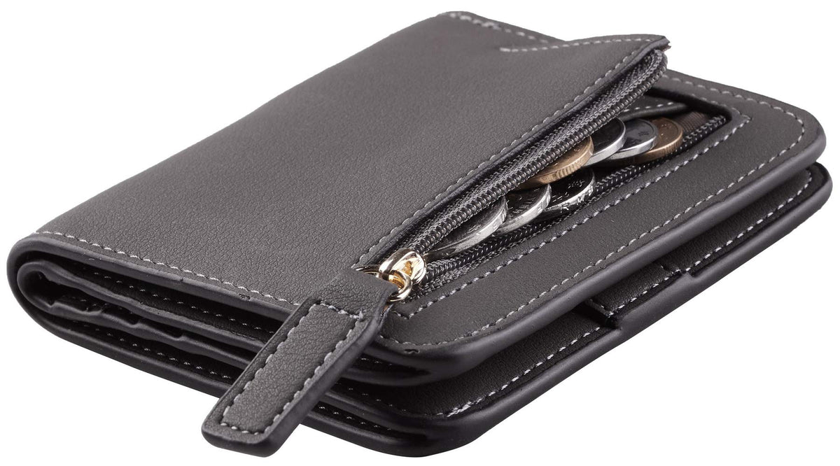 Toughergun Women’s Small Slim Leather Wallet with RFID Protection, Compact Bifold Mini Purse with Clear ID Window
