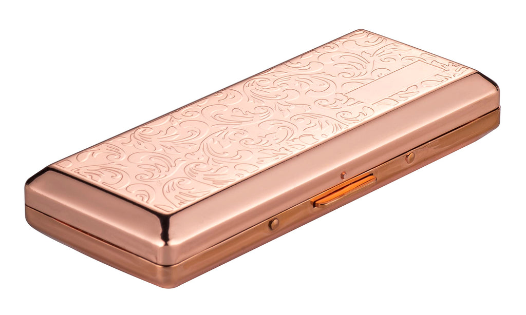 Metal Carry Cigarette Case, Double Sided Spring Clip,Holds 10 100mm Cigarettes (Vines Silver)