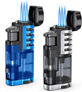 Torch Lighter Butane Refillable Triple Jet Flame Torch Lighters, Windproof Adjustable Flame Butane Torch Lighter with Punch 2 Pack (Without Fuel) (Blue)