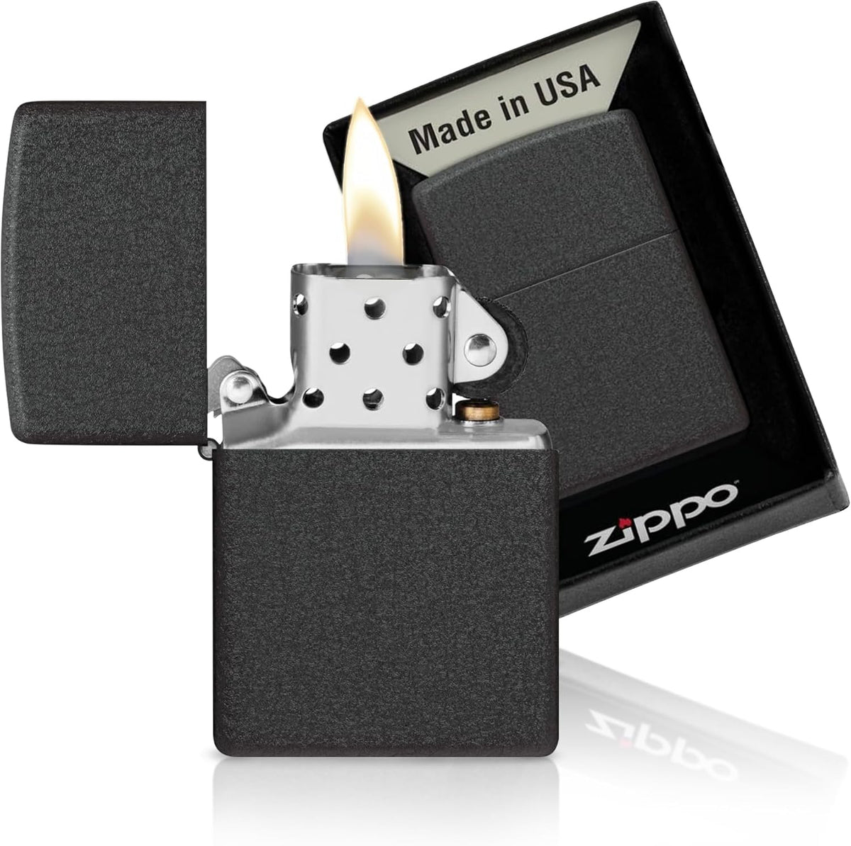 Zippo Classic Black Crackle Pocket Lighter - Windproof & Refillable Flip-Top Metal Lighter - Everyday Use Pocket Lighters - Luxury Lighters Made in USA