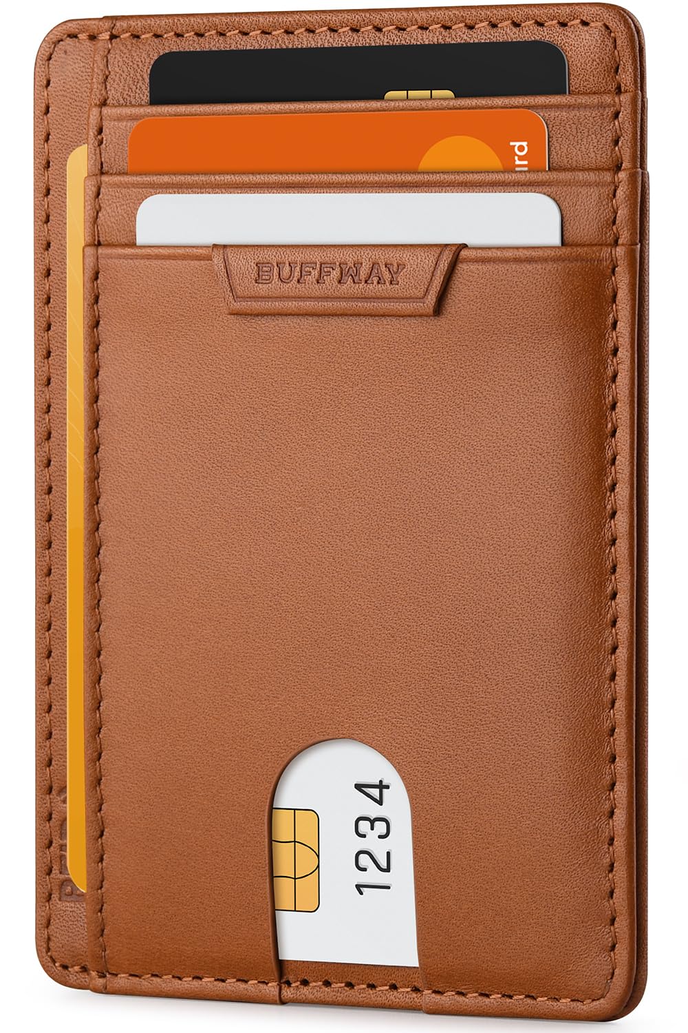 Buffway Slim Minimalist Front Pocket RFID Blocking Leather Wallets for Men and Women - Cross Black