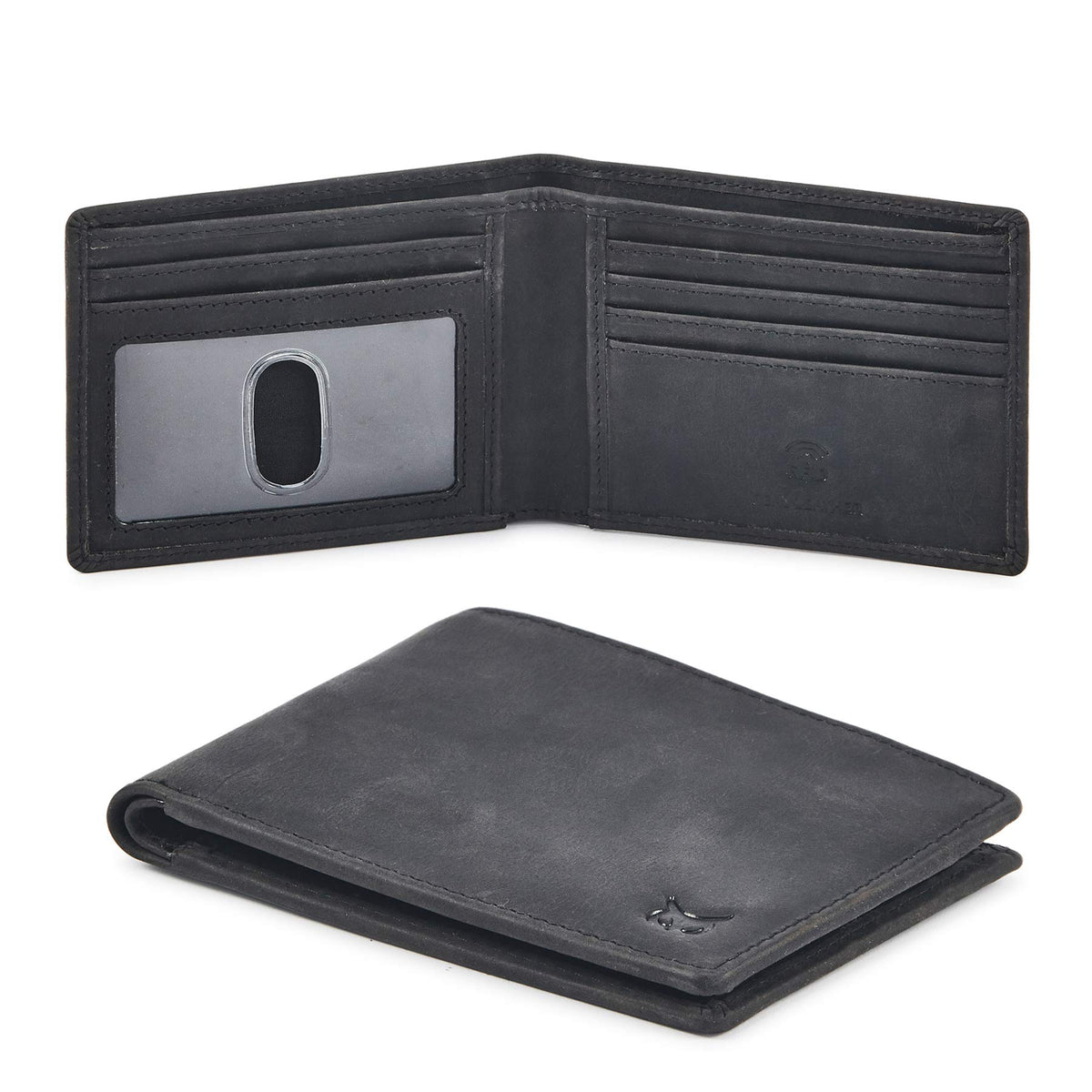 Real Leather Mens Bifold Wallet RFID Blocking Slim Minimalist Front Pocket - Thin & Stylish with ID Window in Gift Box (Crazy Horse, Coffee)