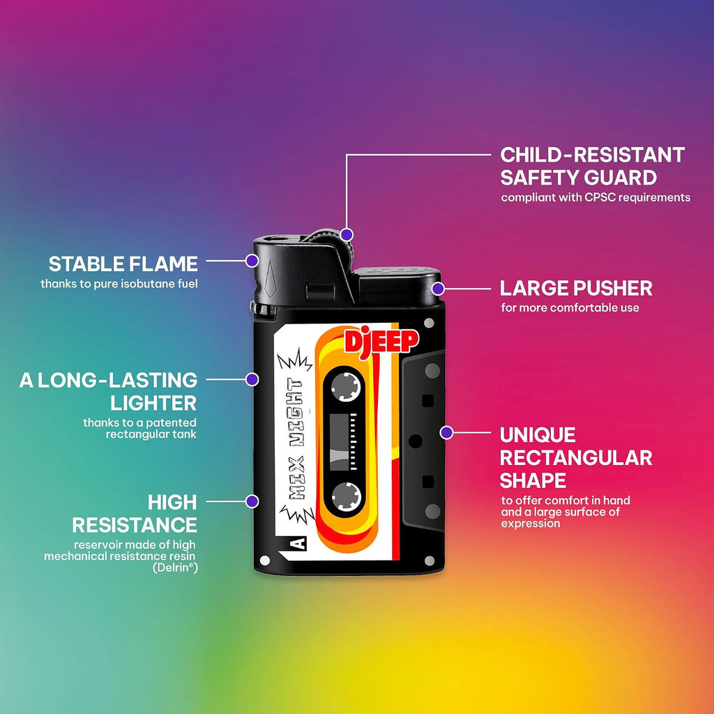 DJEEP Pocket Lighters, Limited Edition Mixtape Collection, Textured Unique Lighters, 4 Count Pack of Disposable Lighters