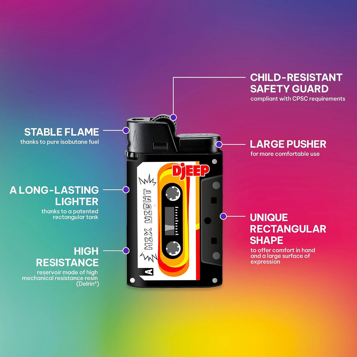 DJEEP Pocket Lighters, Limited Edition Mixtape Collection, Textured Unique Lighters, 4 Count Pack of Disposable Lighters