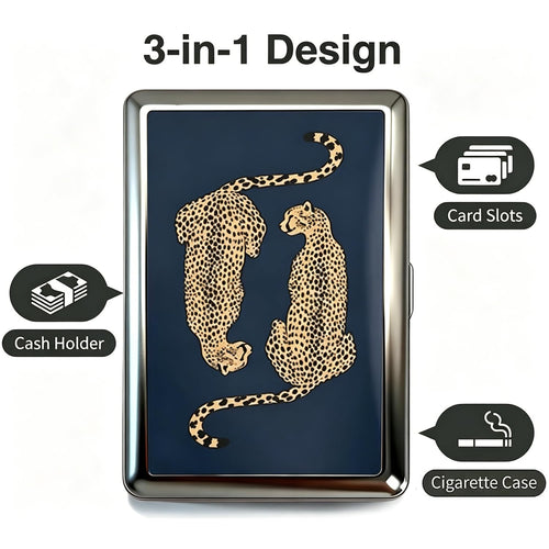 2026 New Vintage Versatile Metal Case with Easy Snap, Vintage-Style Versatile Card & Cash Case, Elegant and Rebellious Card Box for Credit Cards Cash Id Business Cards (Leopard)