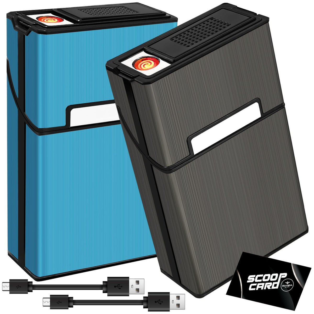 roygra Cigarette Case (2 Pack), Rechargeable Lighter and USB Charging Cable