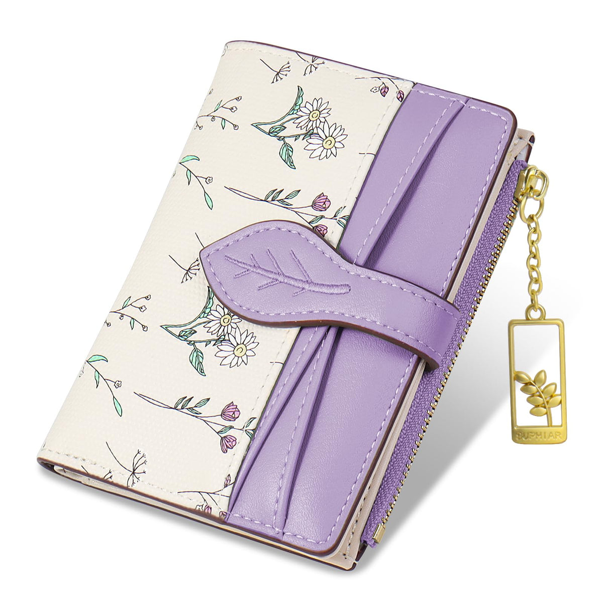 Wallets for Women- RFID Blocking- Soft PU Leather Bifold Coin Zipper Pocket Purse-Small flower wallet Credit Card Holder with ID Window (Green)