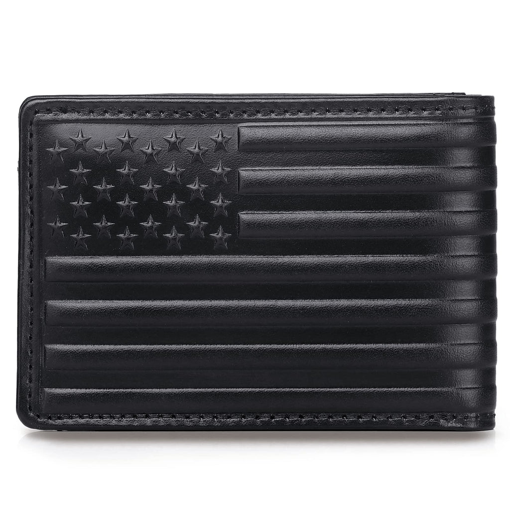 Pefiam Full Grain Leather Wallets for Men, Bifold Wallets for Men, Mens Leather Wallets with 12 Slots, RFID Blocking, Gifts for Men (USA Flag, Red)