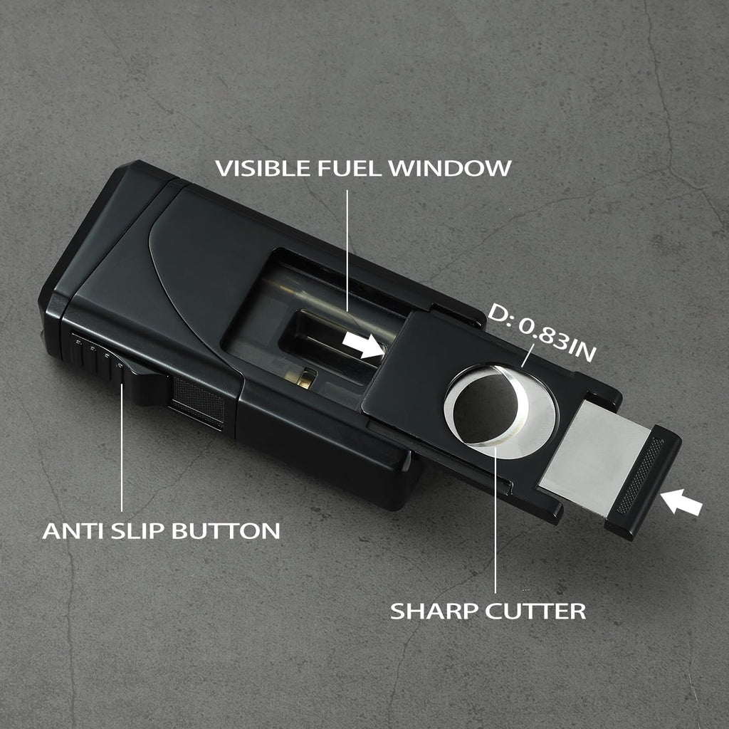 All in One Triple Jet Flame Butane Torch Lighter. Black(Sold Without Gas)