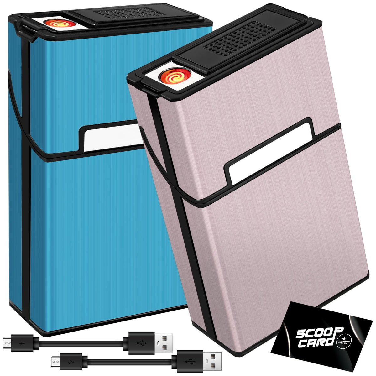 roygra Cigarette Case (2 Pack), Rechargeable Lighter and USB Charging Cable