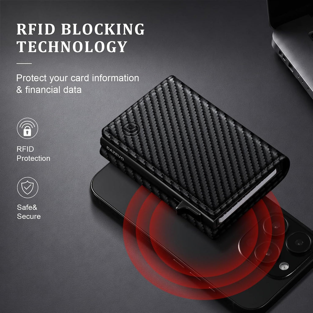 Minimalist Wallet for Men, RFID Blocking Pop Up Wallet with 2 ID Windows