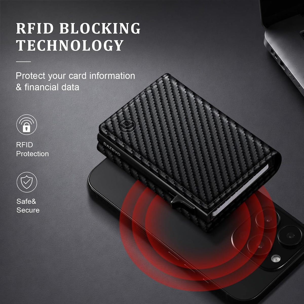 Minimalist Wallet for Men, RFID Blocking Pop Up Wallet with 2 ID Windows