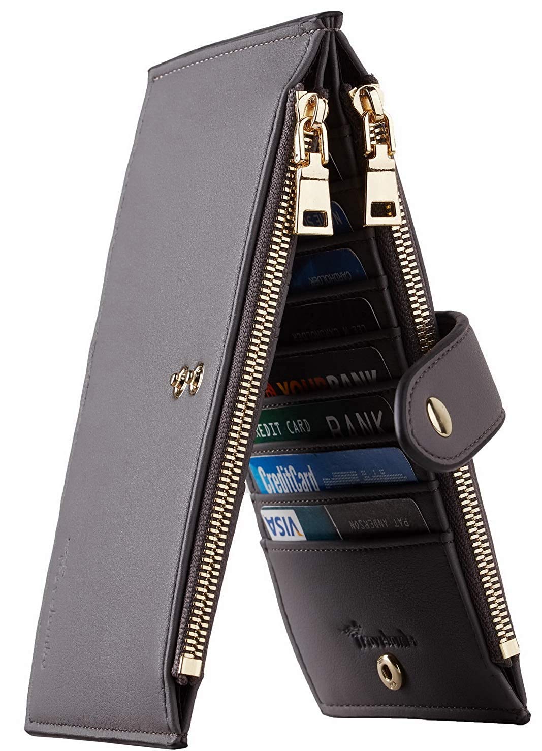Travelambo Womens Leather Bifold Wallet, Slim RFID Blocking Card Holder