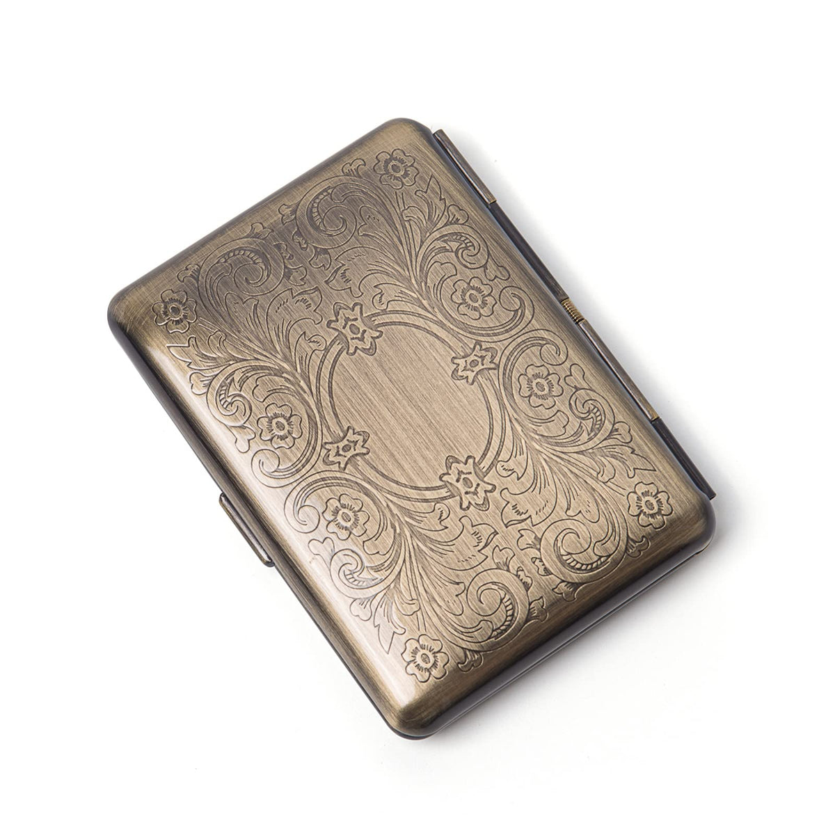Metal Cigarette Case - Ladies and Men, Portable Double Sided Spring Clip, Holds 18-20 100mm Cigarettes (Black)