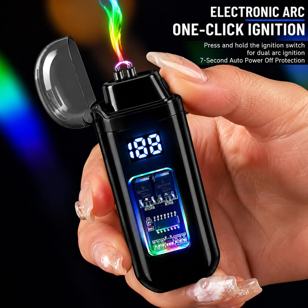 Electric Lighter, USB Rechargeable Windproof Dual Arc Lighter, Small Flameless Plasma Lighters for Outdoor, Camping, Kitchen,Boyfriends Father,Grill,Gifts,Candle,Indoors-Black A