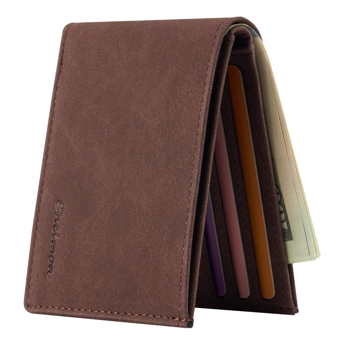 Chelmon Slim Wallet for Men ID Window with RFID Blocking Front Pocket Minimalist Bifold Bussiness Card Holder Gift for Men