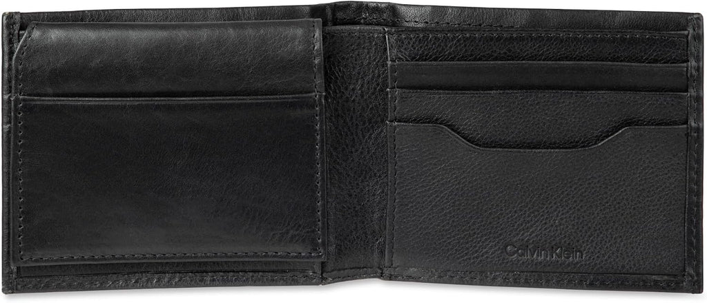 Calvin Klein Men's RFID Leather Minimalist Bifold Wallet with Multiple Card Slots and ID Window