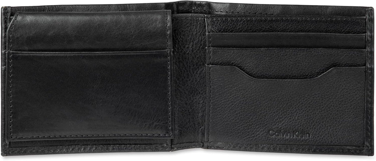 Calvin Klein Men's RFID Leather Minimalist Bifold Wallet with Multiple Card Slots and ID Window
