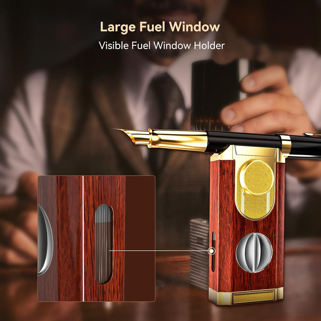 Triple Jet Torch Lighter with Cutter and Holder, Mahogany