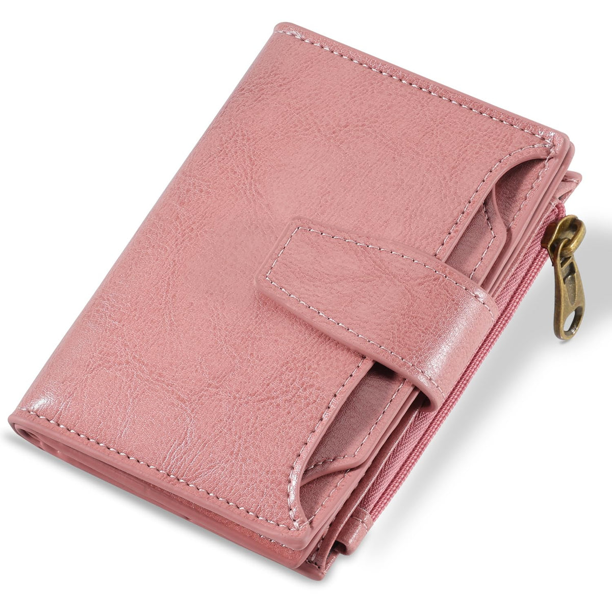 Airkit Small Wallet Women RFID Blocking Soft Leather Bifold Compact Card Holder Wallet for Women with Zipper Coin Pocket 4 ID Window