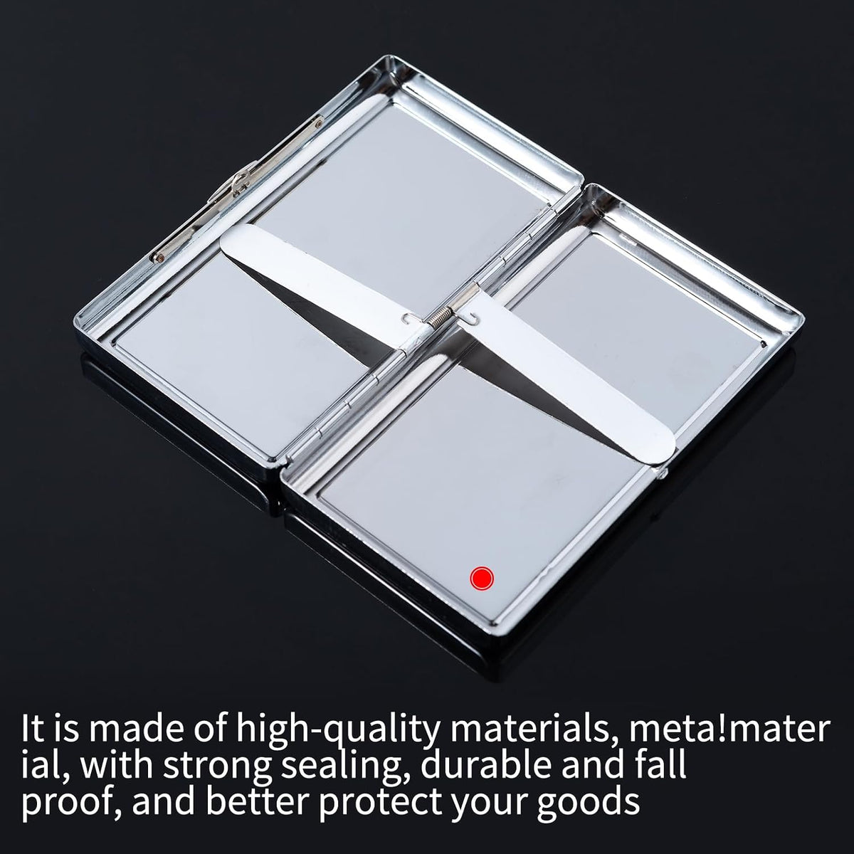 Metal Case, Silver Plated Metal,14 Capacity，Black Leather on Front and Back(100mm King Size,Black)