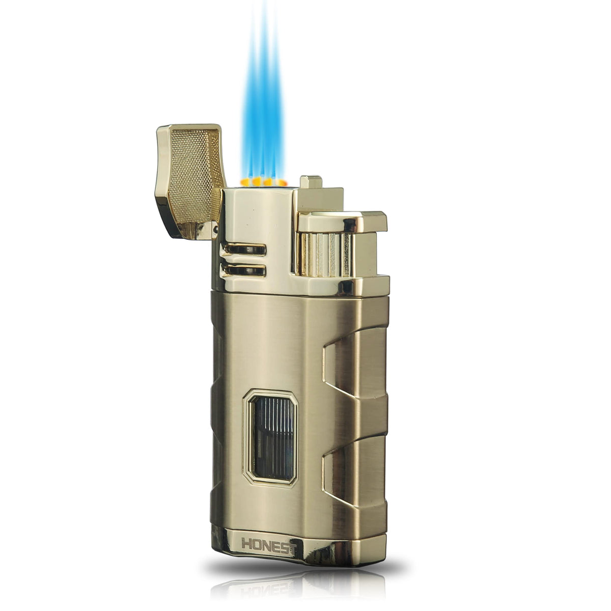 Metal Lighter Triple Jet Flame Refillable Butane Cigar Lighters Windproof Lighter with Cigar Punch Rest Holder - Butane Not Included (Red Copper)