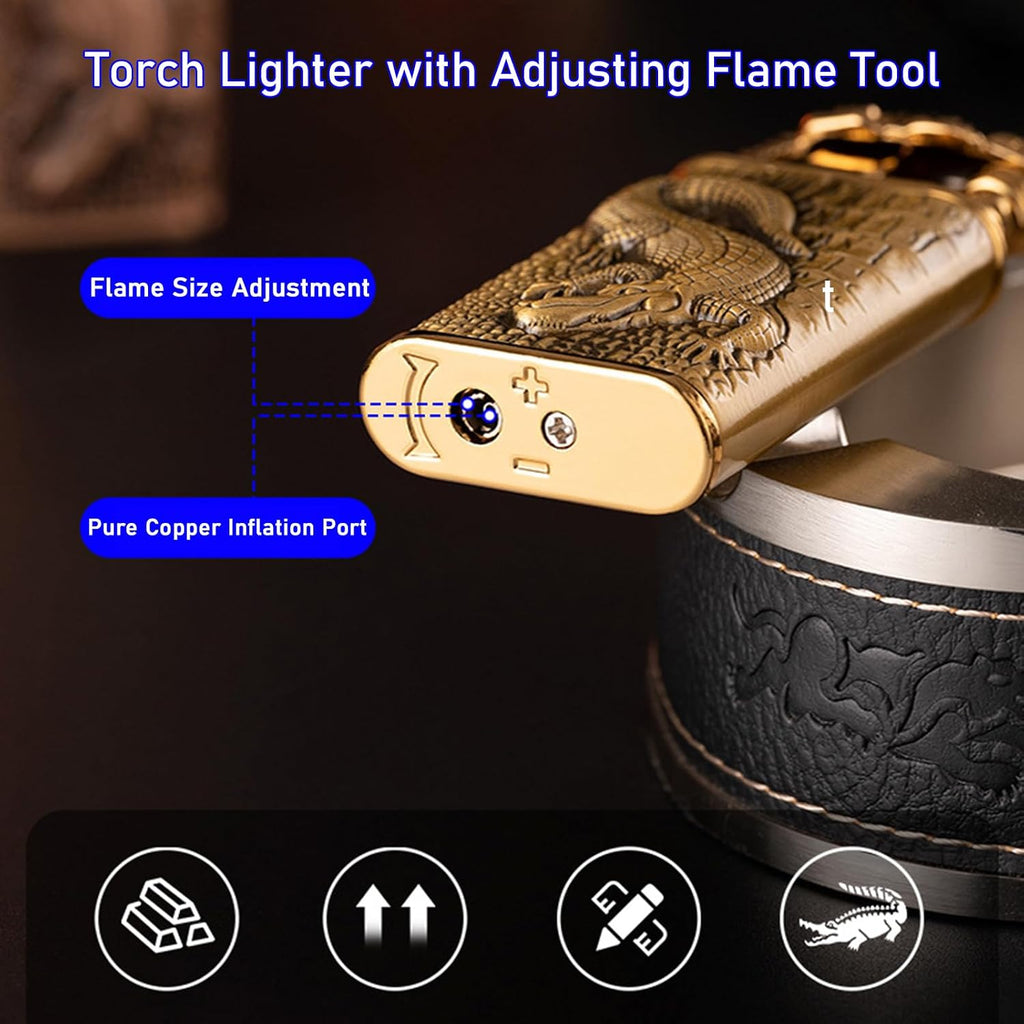 Torch Lighter, Relief Dragon Design Magic Dual Flame Lighter with Adjusting Flames Tool, Creative Windproof Lighters, Cool Jet Flame Butane Lighter-s, Refillable Butane Lighters for Outdoor Indoor