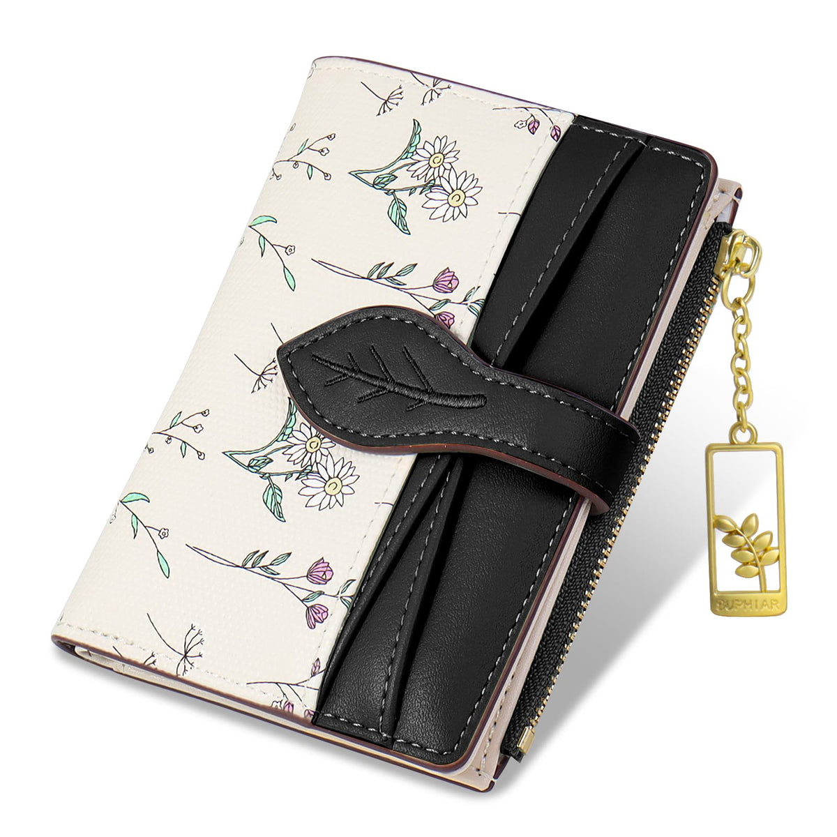 Wallets for Women- RFID Blocking- Soft PU Leather Bifold Coin Zipper Pocket Purse-Small flower wallet Credit Card Holder with ID Window (Green)