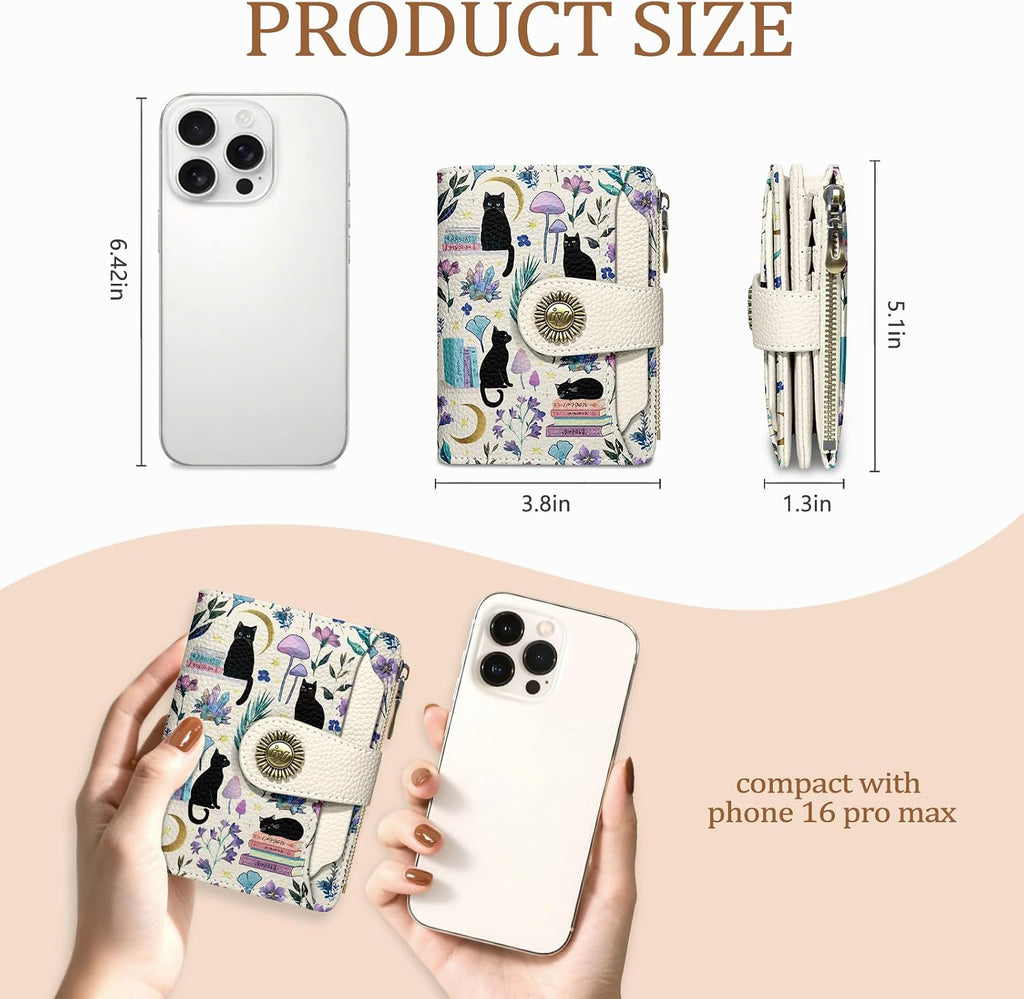 Icycay Cat Small Wallet Women RFID Blocking Bifold Cute Credit Card Holder