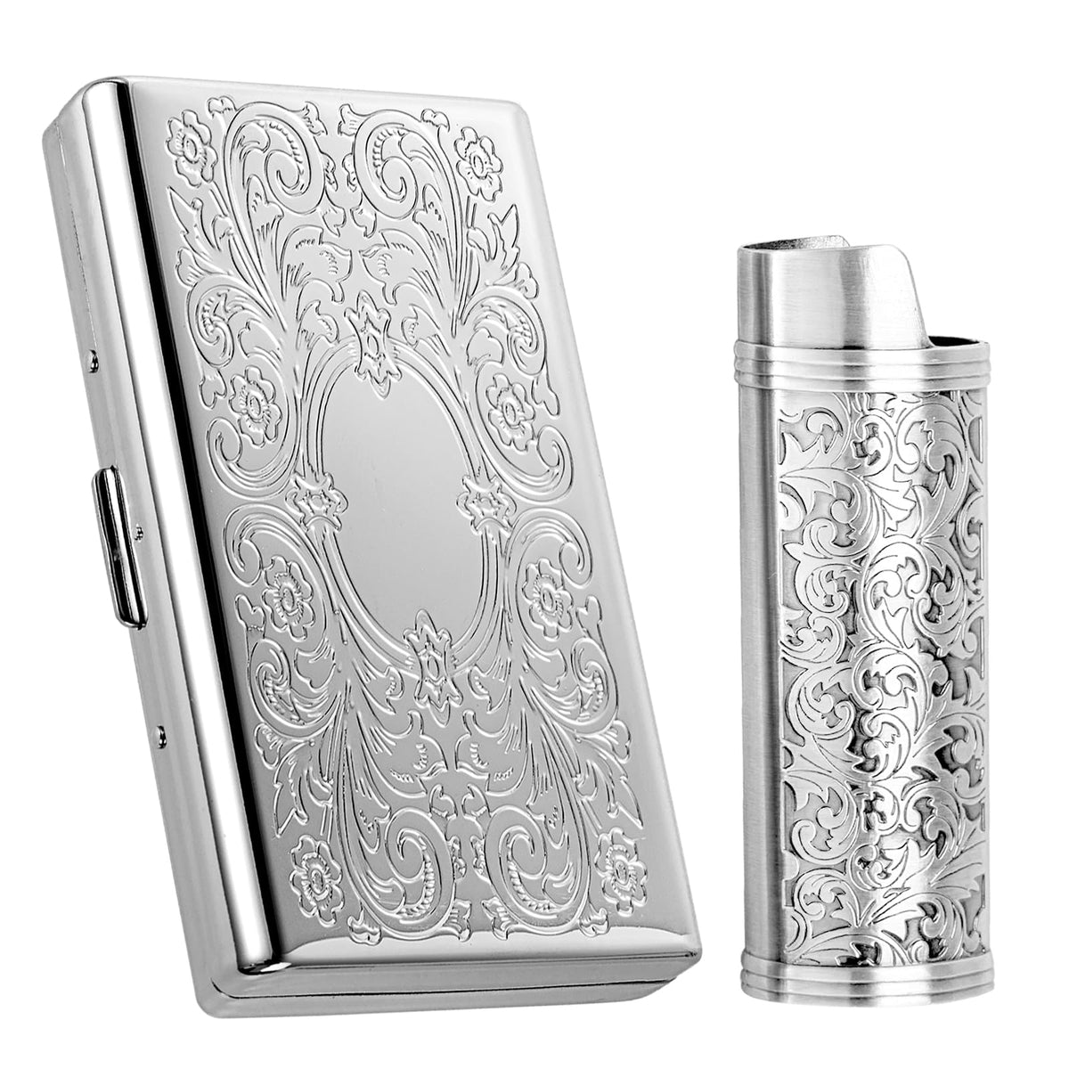 Vintage Metal Cigarette case with J6 Lighter, Holds 12pcs 100s Cigarettes, Can Also Be Used for RFID Credit Card and Cash Organizer (Bronze, 12pcs 100's)